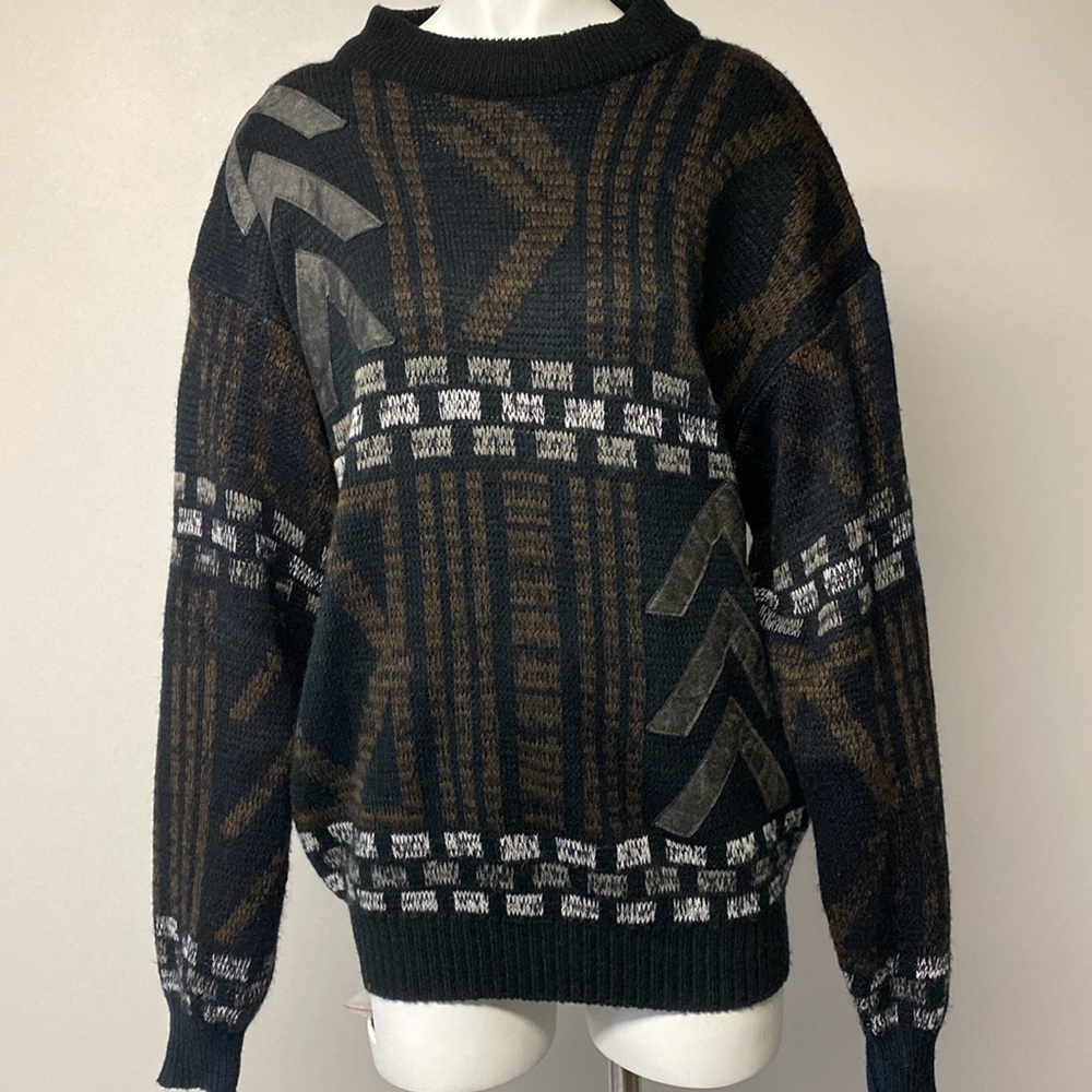 LUCIANO DIVANNI Vintage crewneck knit sweater, geometric patterns size medium